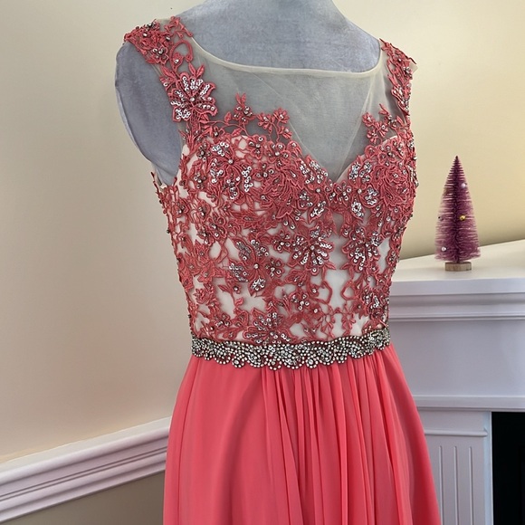 NIGHT STUDIO Coral Rhinestone PROM Embroidered Bodice  Bridesmaid Dress 8 - Picture 11 of 16